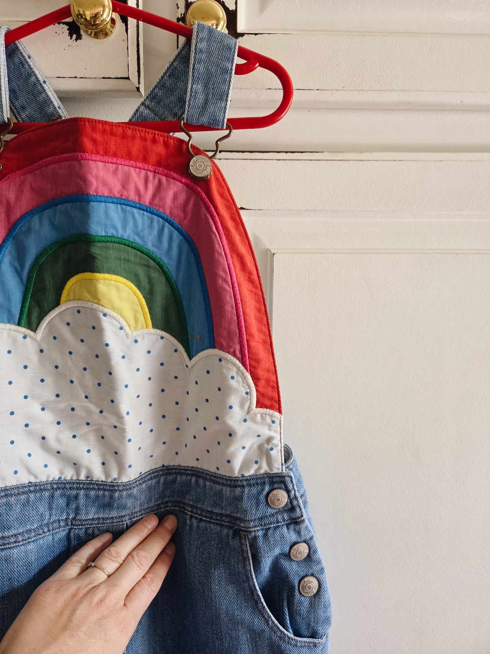 Girls Mini Boden Denim Rainbow Appliqué Overalls 11/12 - Picture 2 of 8